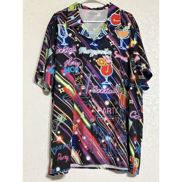 Hawalili Short Sleeve Button Up Alcohol‎ Happy Hour Printed Camp Shirt 2XL - Picture 1 of 5